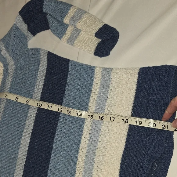 Pendleton Vintage Blue Striped V-Neck Cotton Blend Coastal Sweater Size MP - Picture 5 of 5